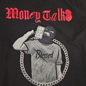 Black Graphic Tee with Red and Gray Design